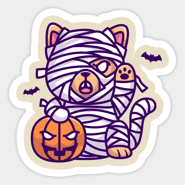 Cute Dog Mummy Holding Pumpkin Cartoon Sticker by Catalyst Labs